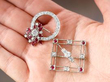 holding ruby and diamond circular floral brooch
