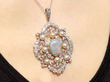 Antique Opal and Diamond Pendant with Pearls being worn