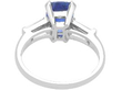 Cushion Cut Blue Sapphire Ring in Platinum back
