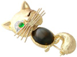Cat brooch with emerald onyx and diamond in gold
