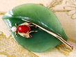 14K Yellow Gold Chrysoprase coral pearl Leaf Brooch