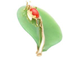 14K Yellow Gold Chrysoprase insect Leaf Brooch