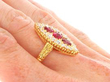 Yellow Gold Ruby and Diamond Elongated Ring