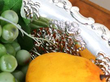 Chinese Silver Fruit Dish with fruit in it close up