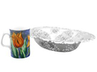 Chinese Silver Fruit Dish next to mug