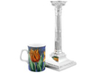 Silver Corinthian Column Candlestick next to mug