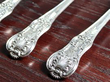 antique Silver Gravy Spoons in Queens Pattern detail