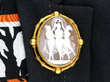 Victorian Three Graces Cameo Brooch in Gold wearing