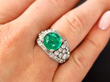 Cabochon Emerald and Diamond Cocktail Ring on finger