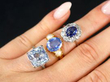 sapphire rings stacked on finger