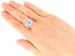 Cushion Cut Cornflower Sapphire Engagement Ring in Platinum wearing