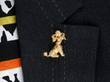 Vintage Gold Poodle Brooch with Garnets wearing