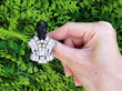 Art Deco diamond dyed quartz palladium brooch outside