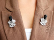 Art Deco diamond dyed quartz palladium brooches on jacket
