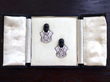 Art Deco diamond dyed quartz palladium brooches in box