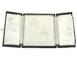 Art Deco diamond dyed quartz palladium brooches empty box