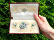 Garrard Emerald and Diamond Jewellery Set boxed outside