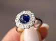 Sapphire and Diamond Cluster Ring in Platinum