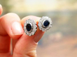sapphire diamond white gold cluster earrings