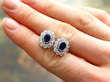 Basaltic sapphire diamond white gold cluster earrings