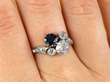 Victorian Diamond and Sapphire Twist Ring on finger