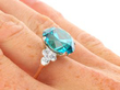 Antique Blue Zircon Engagement Ring being worn