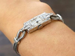 Ladies Art Deco Platinum Diamond Cocktail Wristwatch on wrist