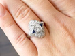 wearing Diamond and Sapphire Art Deco Ring