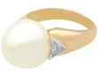 yellow Gold Cultured Pearl and Diamond Ring