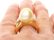 wearing Gold Cultured Pearl and Diamond Ring