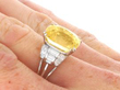 cushion cut sapphire ring in white gold on hand