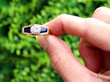 Gold Bezel Set Diamond Ring with Sapphires outside