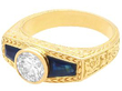 Bezel Set Diamond Ring with Sapphires in yellow gold