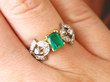 Vintage Emerald and Diamond Yellow Gold Ring on finger