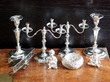 silver ornaments, peppers and candle holders