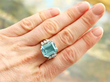 Aquamarine and diamond Ring in Yellow Gold on hand