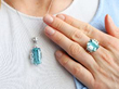 wearing aquamarine ring and pendant