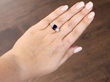 Victorian Sapphire Trilogy Engagement Ring in Gold on hand
