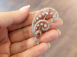 antique Scrolling Feather Diamond Brooch in Yellow Gold