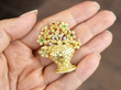 Multi Gemstone Flower Vase in yellow gold