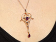 wearing Art Nouveau Amethyst Pendant with Pearls