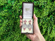 Art Deco Ruby and Diamond Earrings in box outside