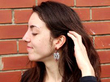 vintage Art Deco Ruby and Diamond Earring wearing