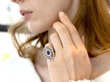 Sugarloaf Cut Sapphire Cocktail Ring on finger