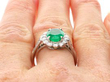Zambia Oval Cut Emerald and Diamond Ring on finger