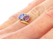 Antique Pink and Blue Sapphire Ring in Yellow Gold on hand