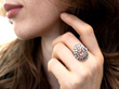 Ceylon Padparadscha Sapphire ring on finger
