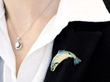 Enamel Salmon Brooch in Yellow Gold wearing