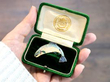 Enamel Salmon Brooch in Yellow Gold in box