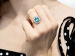 Blue High Zircon Cluster Ring in White Gold wearing